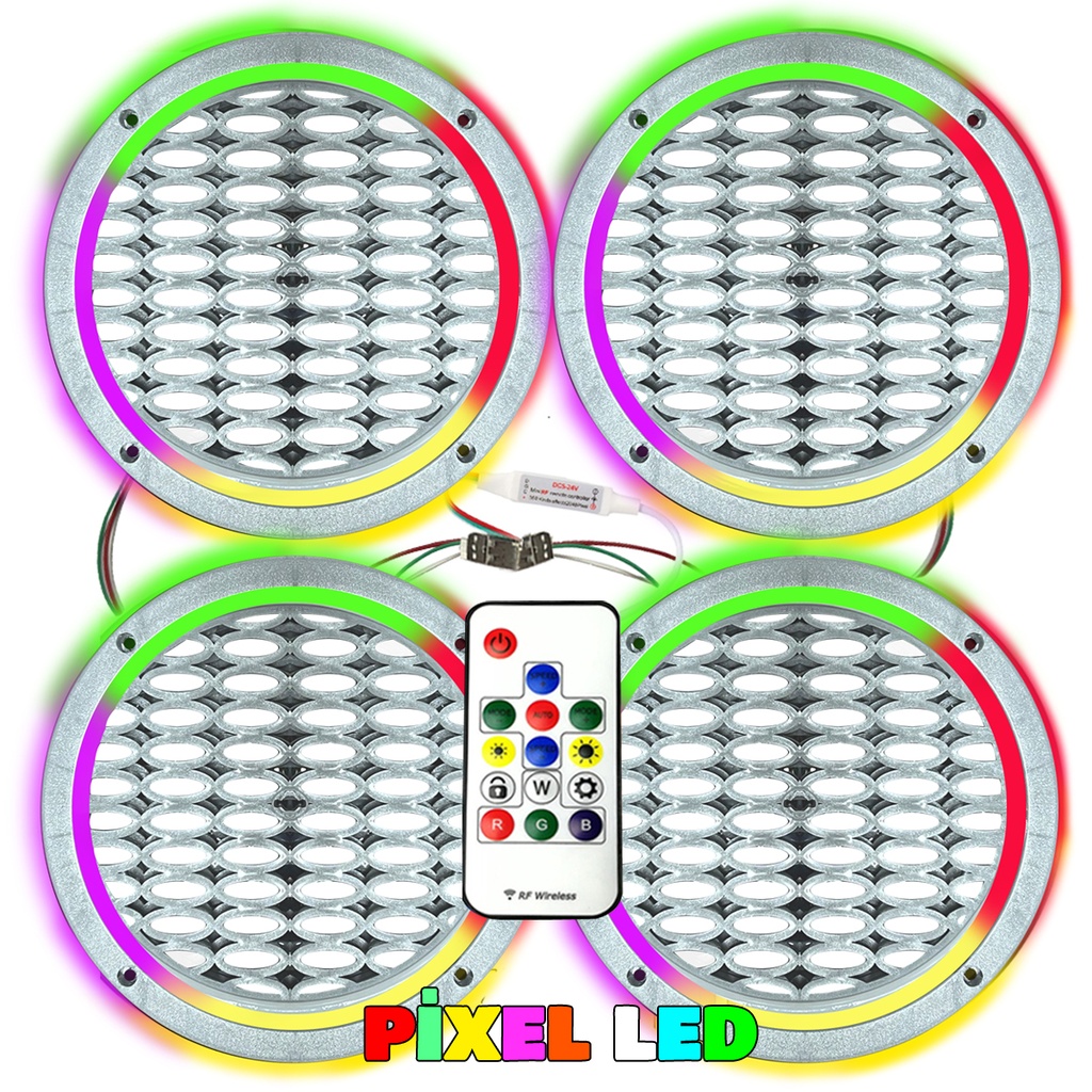 Pixel Ledli 16cm Hoparlör Kapak Gümüş 4 Adet Poke PK-6298