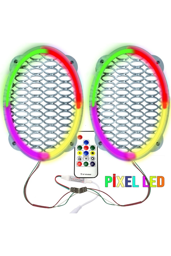 Pixel Ledli Oval Hoparlör Kapak Gümüş 2 Adet Poke PK-6301