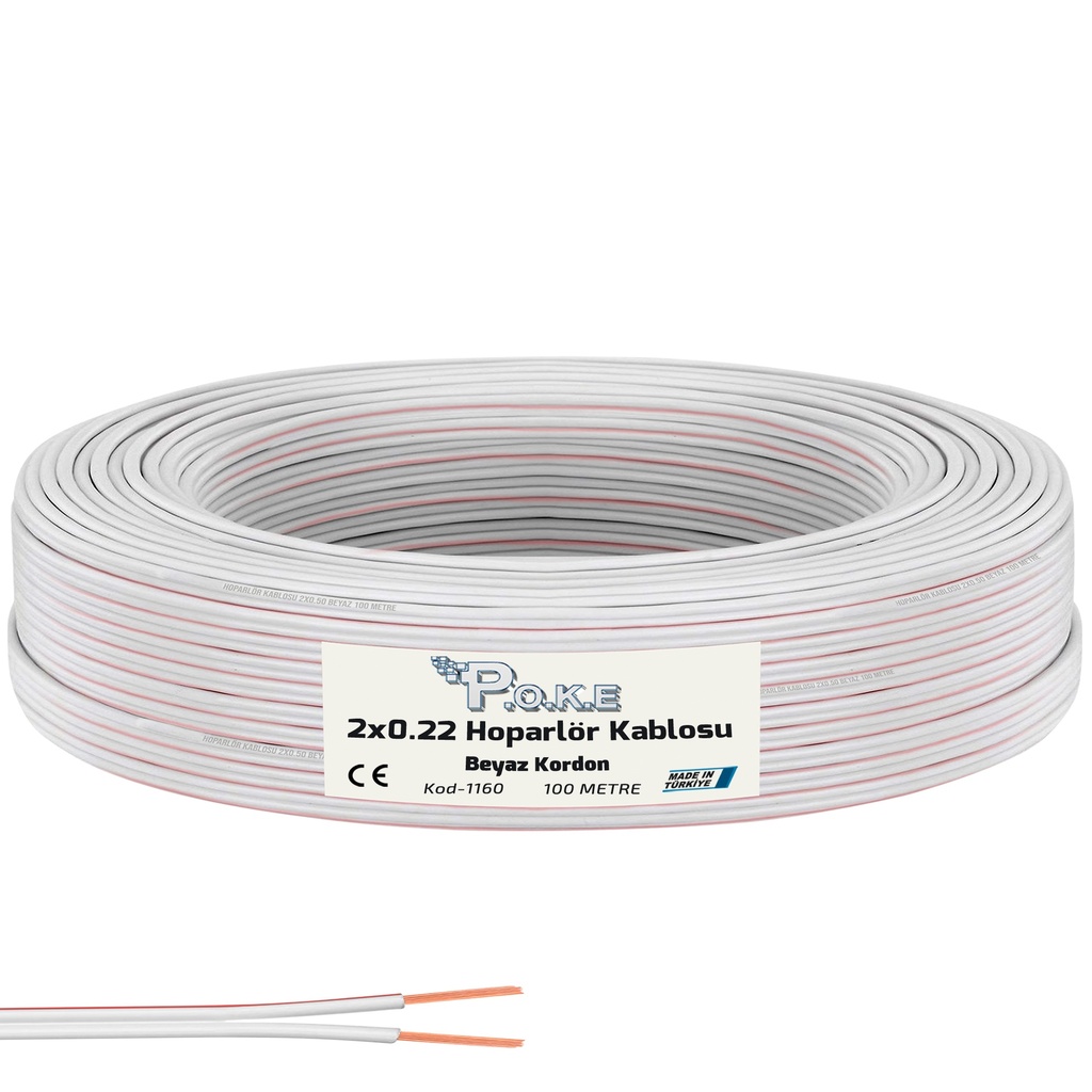 2x0.22 Hoparlör Kablosu Kordon Beyaz 100mt Poke Pk-1160