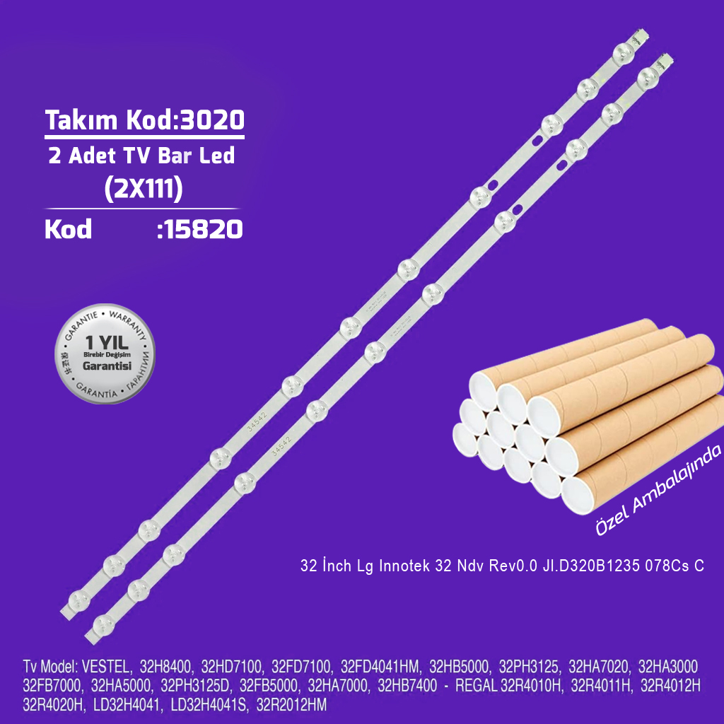32'' Vestel Lg Innotek NDV REV1.1Rev0.0 Jl.D320B1235 078Cs C 2 Adet Tv Bar Led