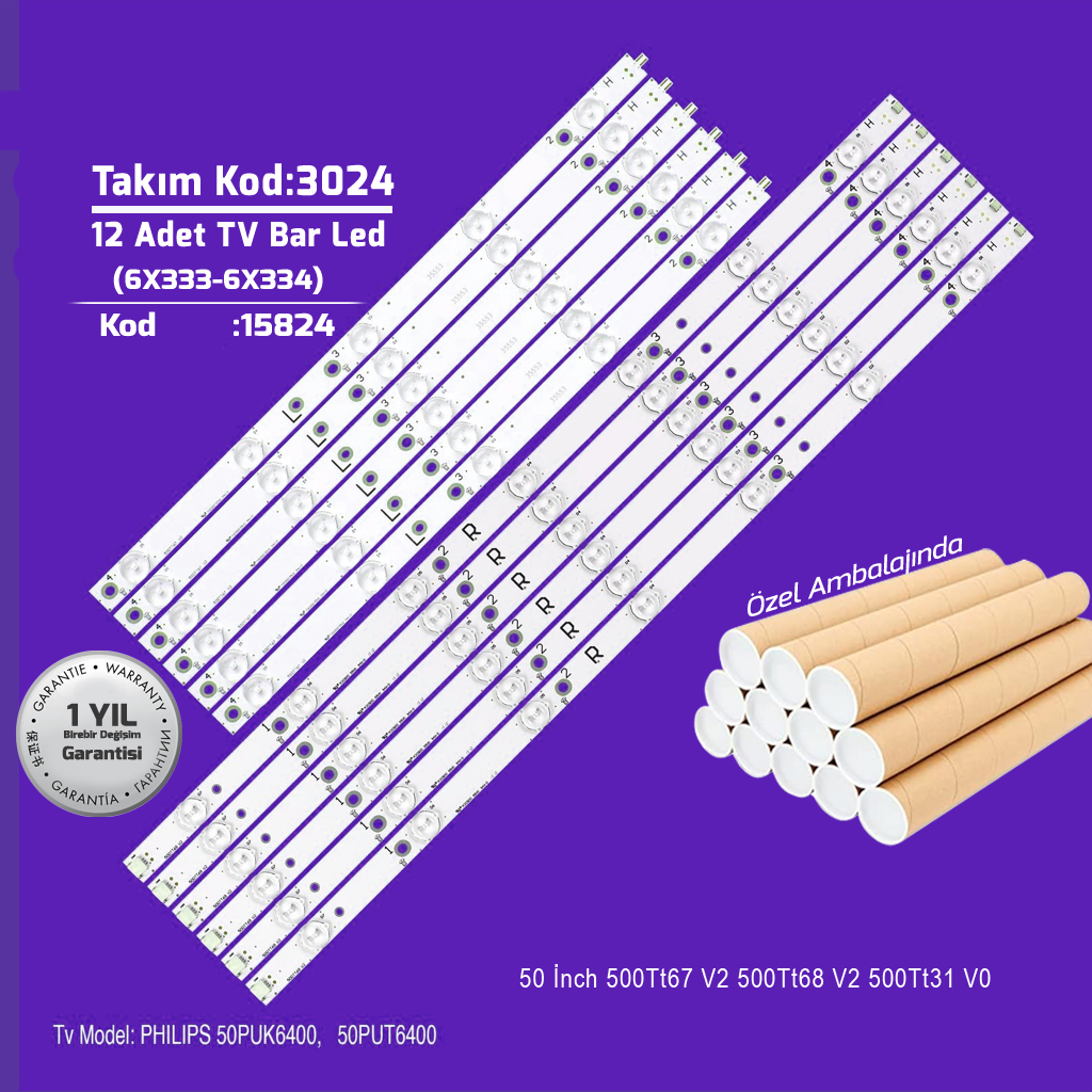 50'' 500Tt67 V2 500Tt68 V2 500Tt31 V0 12 Adet Tv Bar Led
