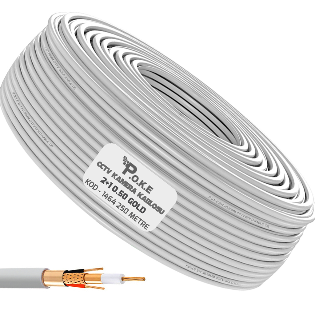 2+1 Dış Mekan CCTV 0.50 Kamera Kablosu Gold IP66 250mt Poke PK-1464