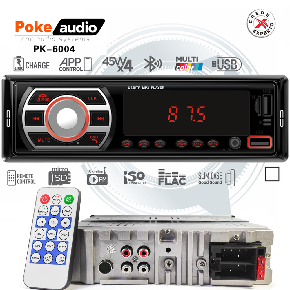 Oto Teyp 4x45 Watt Bluetooth 2xUSB Şarjlı Fm APP Poke PK-6004 