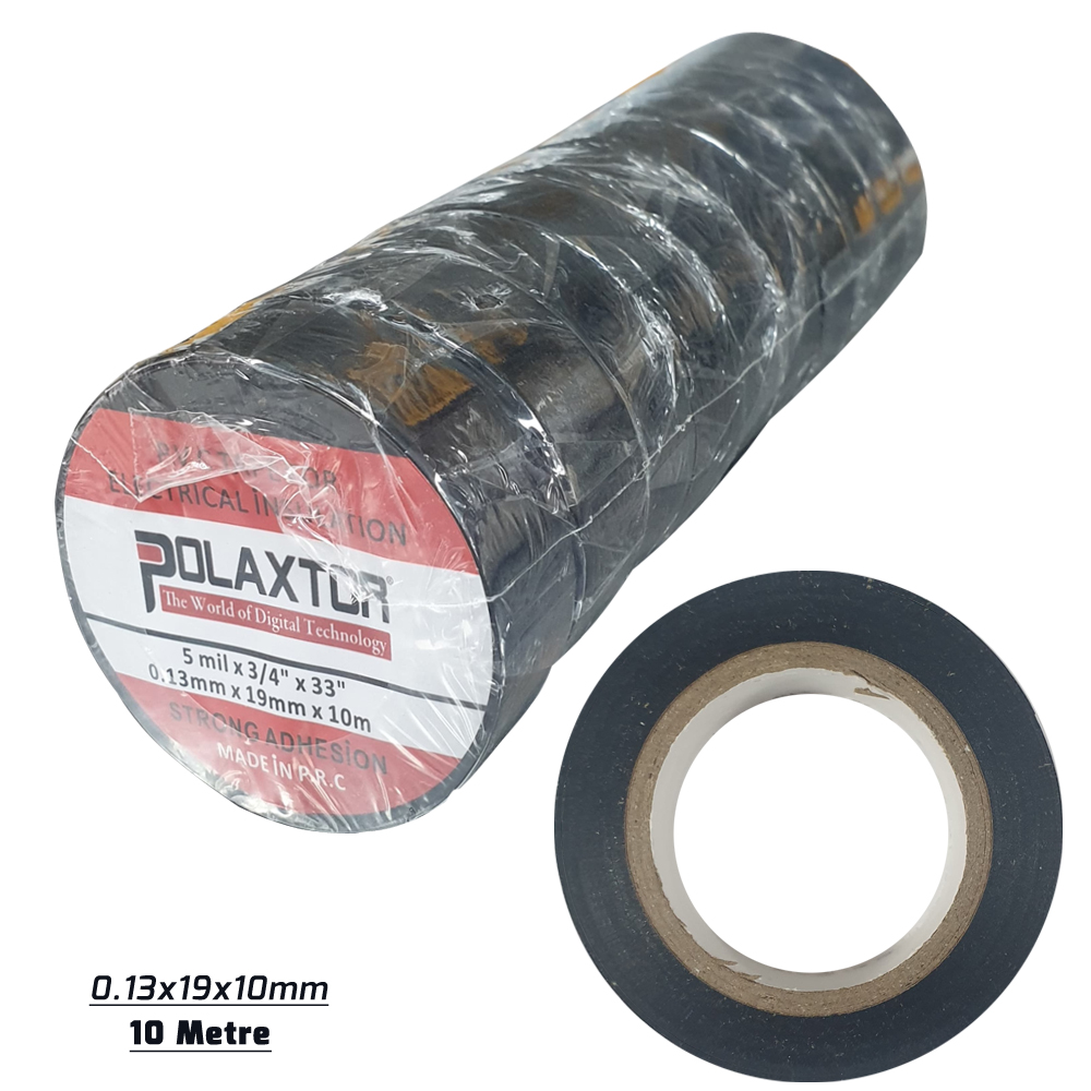 İzole Bant Siyah 10mt 0.13x19x10mm 1.Kalite Pvc 10 Adet PK-6588