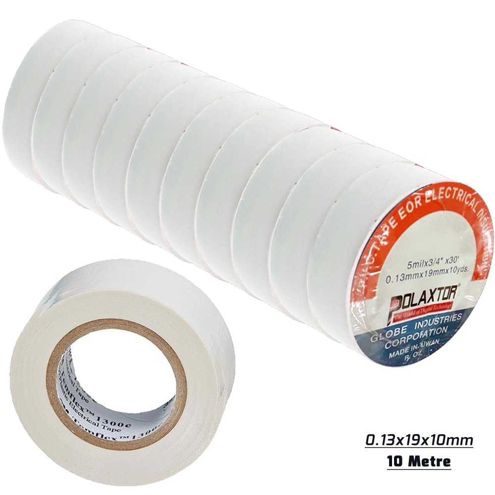 İzole Bant Beyaz 10mt 13x19x10mm 1.Kalite Pvc 10 Adet PK-6589
