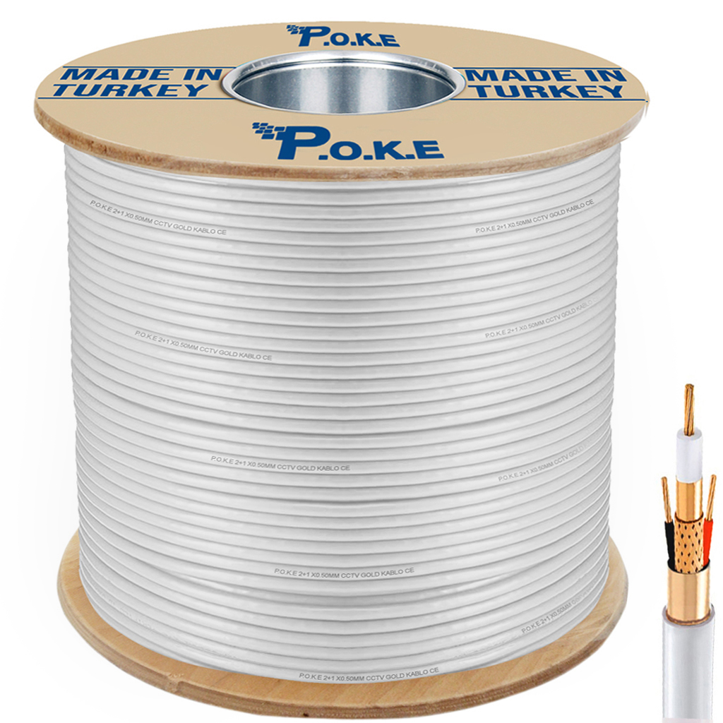 2+1 Dış Mekan CCTV 0.50 Kamera Kablosu Gold IP66 500mt Poke PK-1466