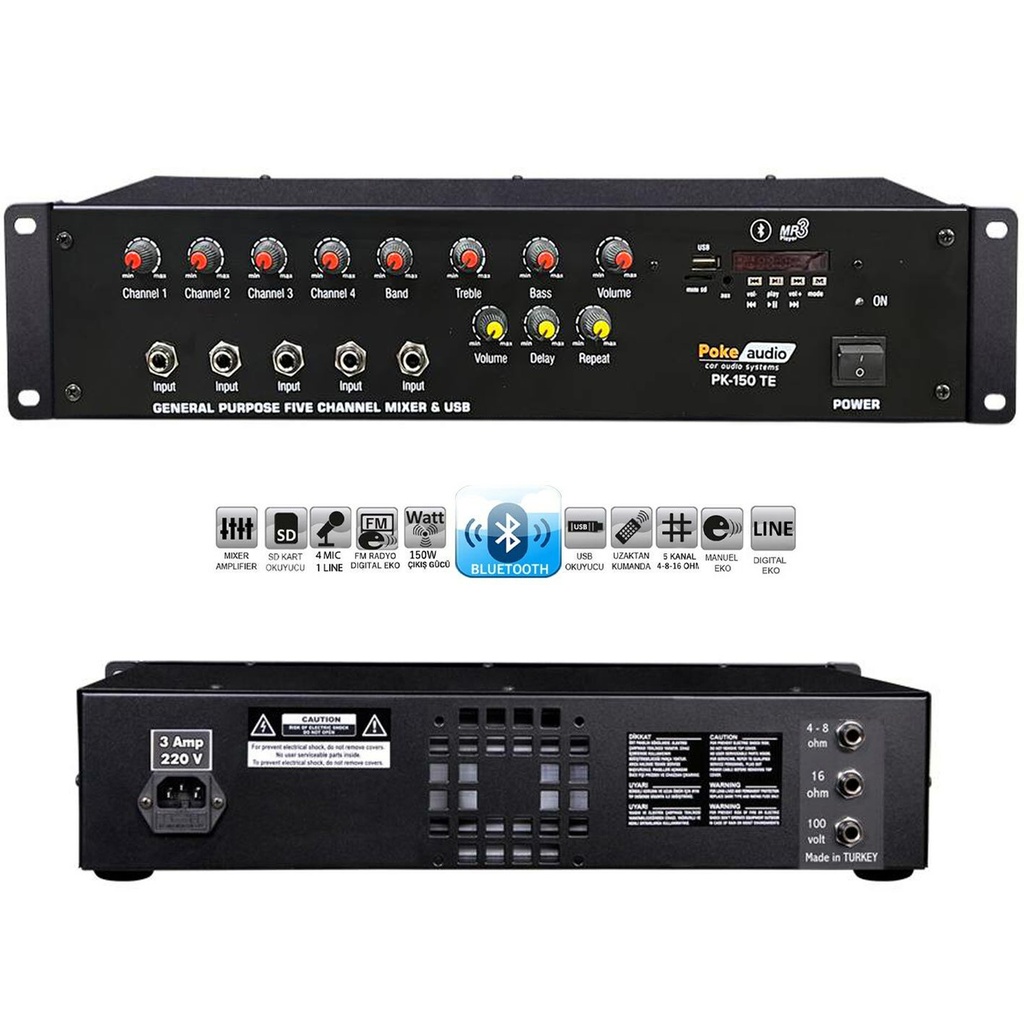 Power Mixer Anfi 150w Bt Usb Sd Trafolu Poke PK-150T  R41