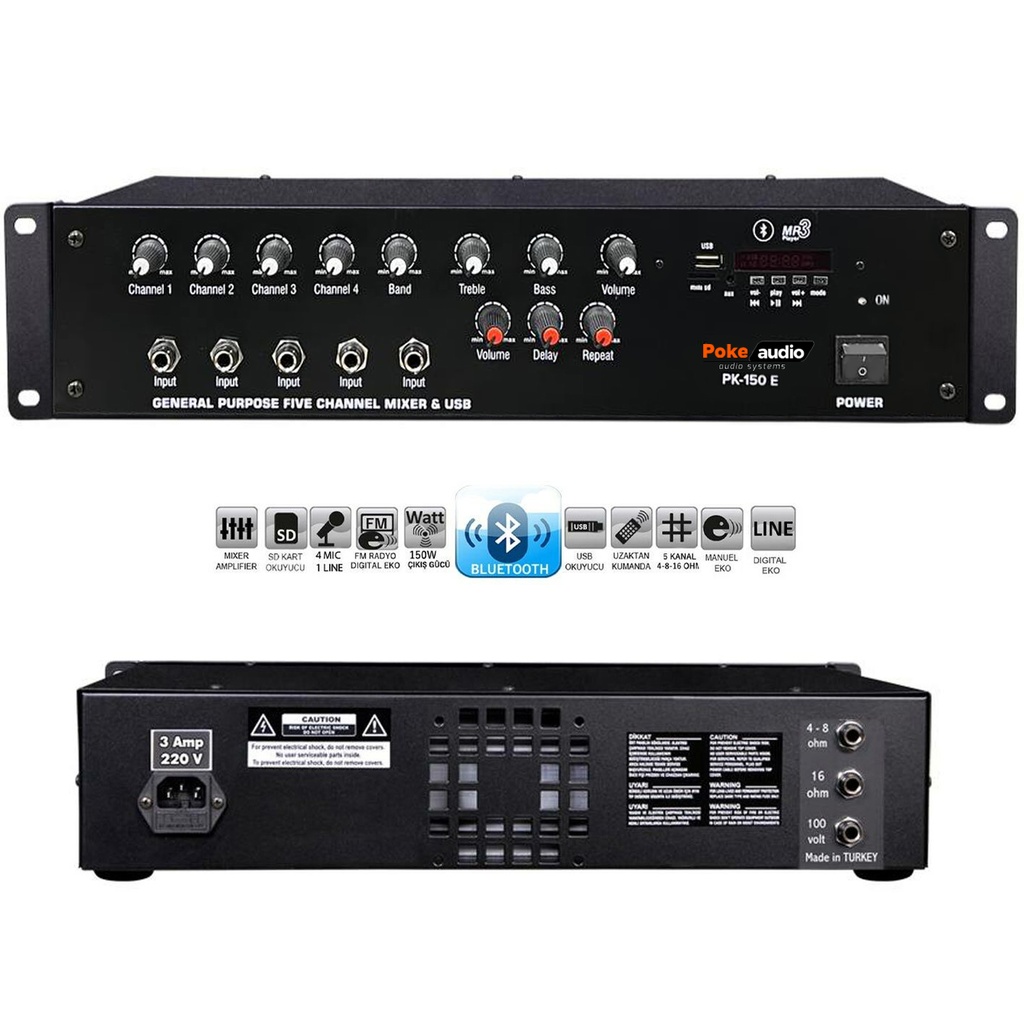 Power Mixer Anfi 150w Bt/Usb/Sd Ekolu Poke PK-150E