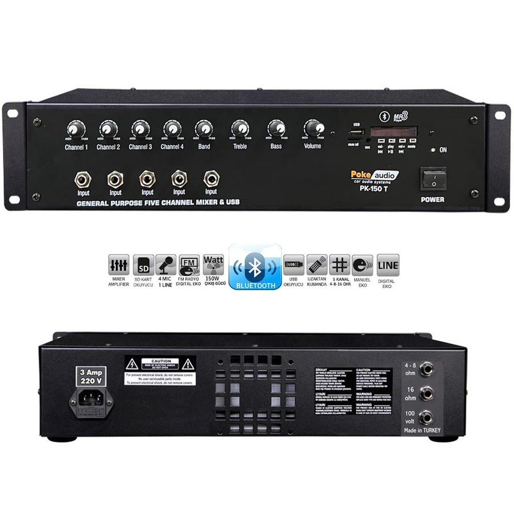 Power Mixer Anfi 150w Bt Usb Sd Trafolu Ekolu Poke PK-150TE  