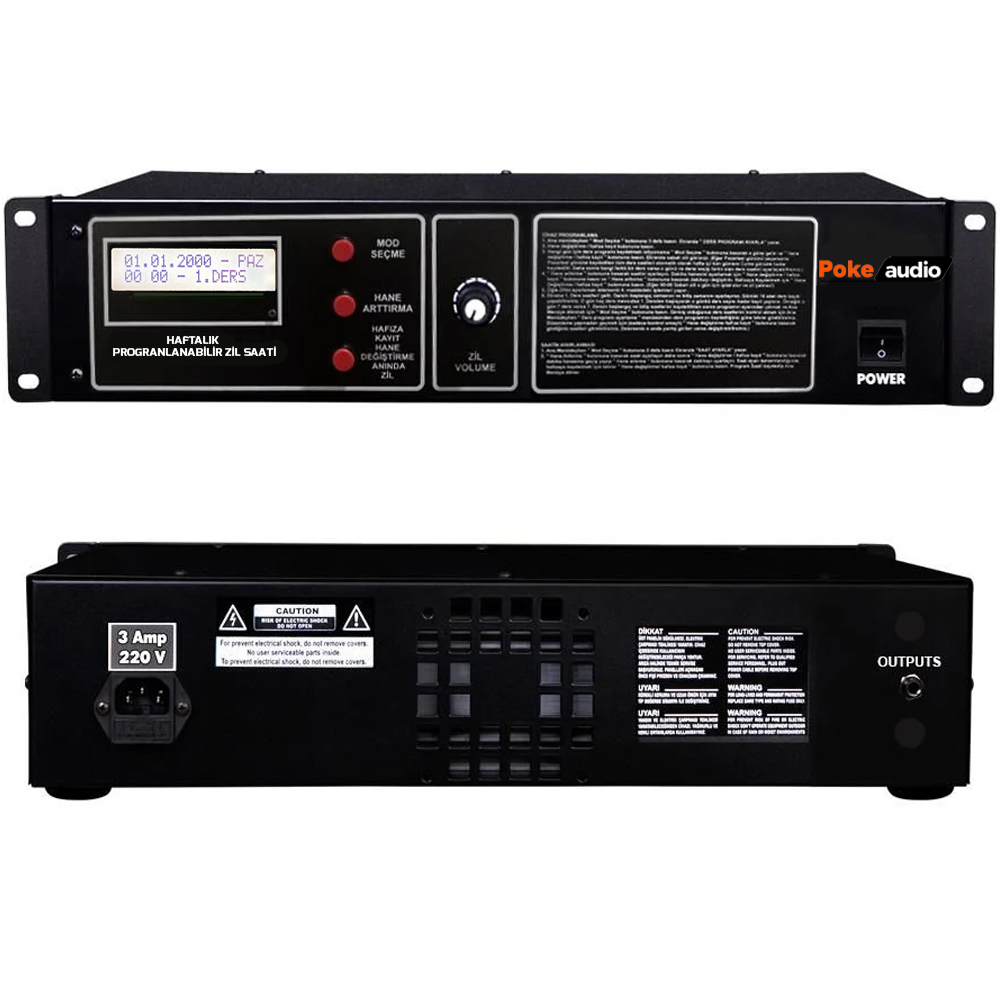 Okul Zil Saati Haftalık Progranlanabilir 23 Melodi Rack Tipi Poke PK-6642  