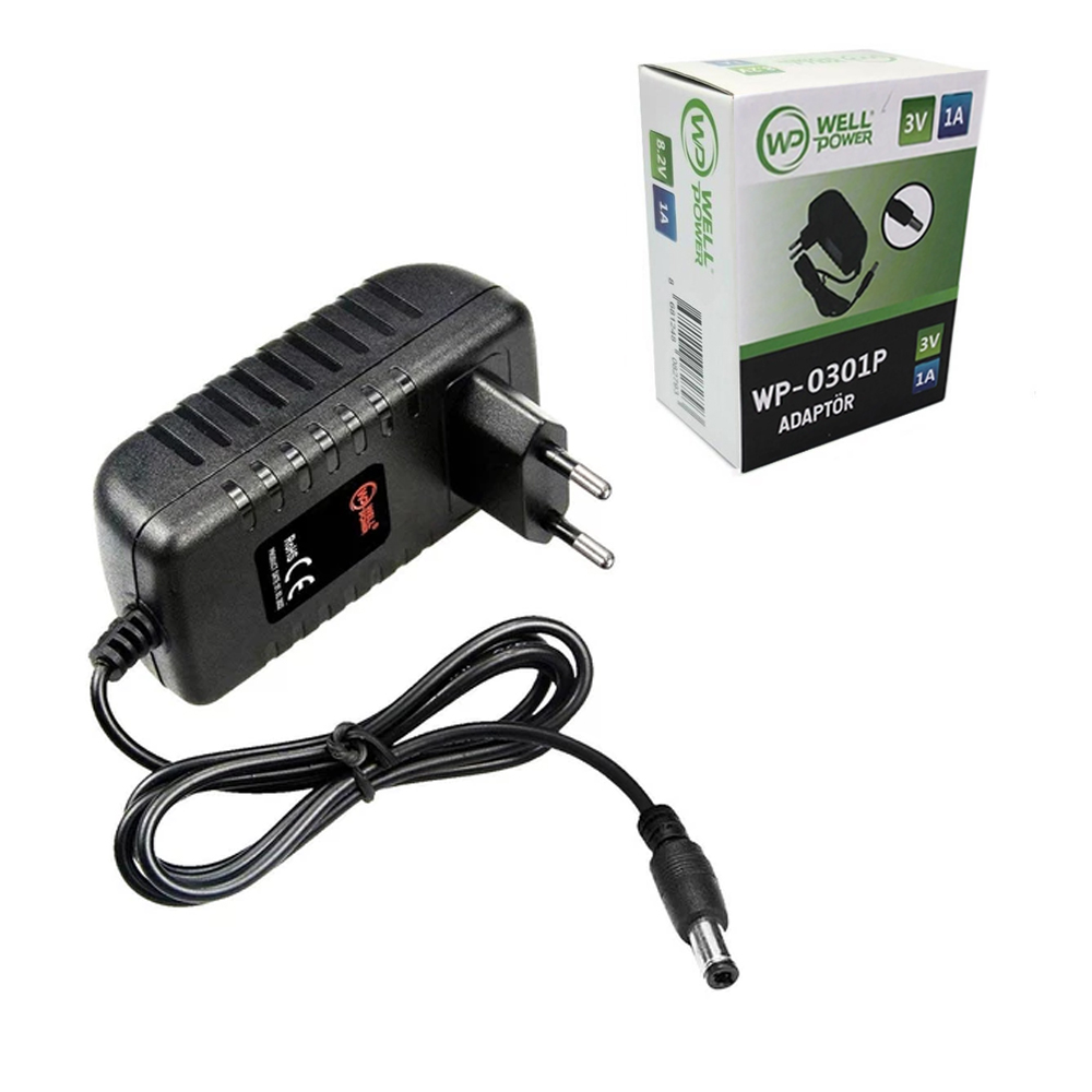 Adaptör 3v 1a 5.5X2.5 Uç Plastik Kasa Wellpower WP-0301P