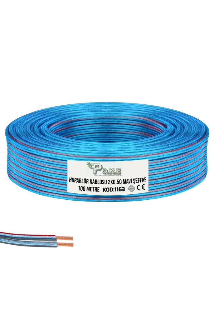2x0.50 Hoparlör Kablosu Kordon Şeffaf Mavi 100mt Poke Pk-1163  