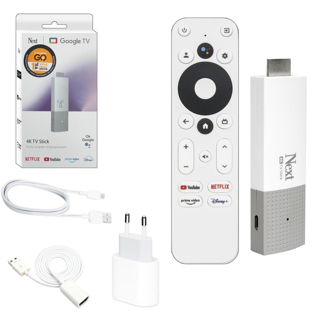 Android Stick Dongle 4K Google Netflix Youtube D-Smart Go 1 Yıl Mega Paket Hediye NEXT 4K-TV