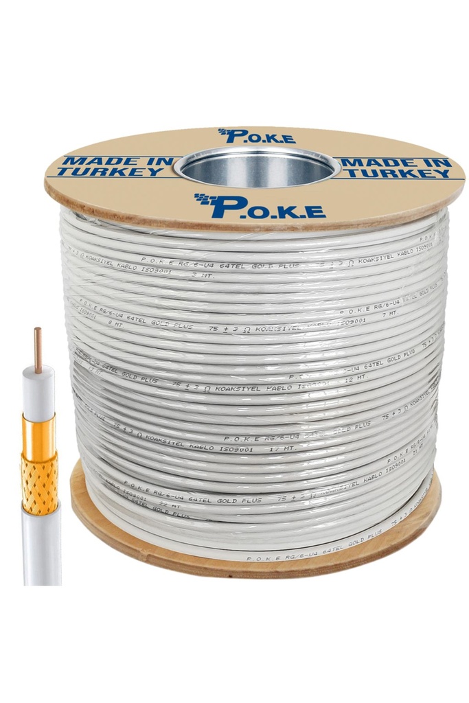 64Tel Gold Anten Kablosu RG6/U6 1.02 500mt Poke PK-1038