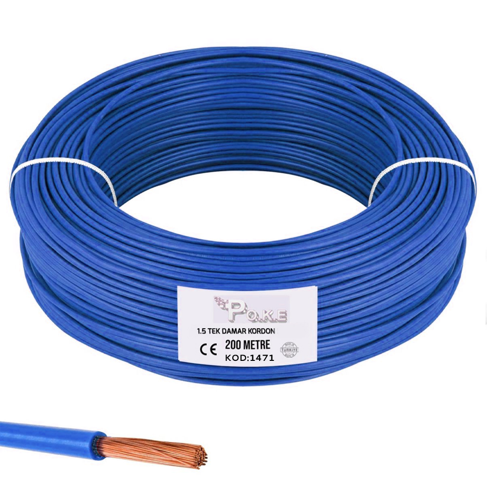 1.5 NYAF Kablo Tek Damar Kablo Mavi 200mt Poke Pk-1471