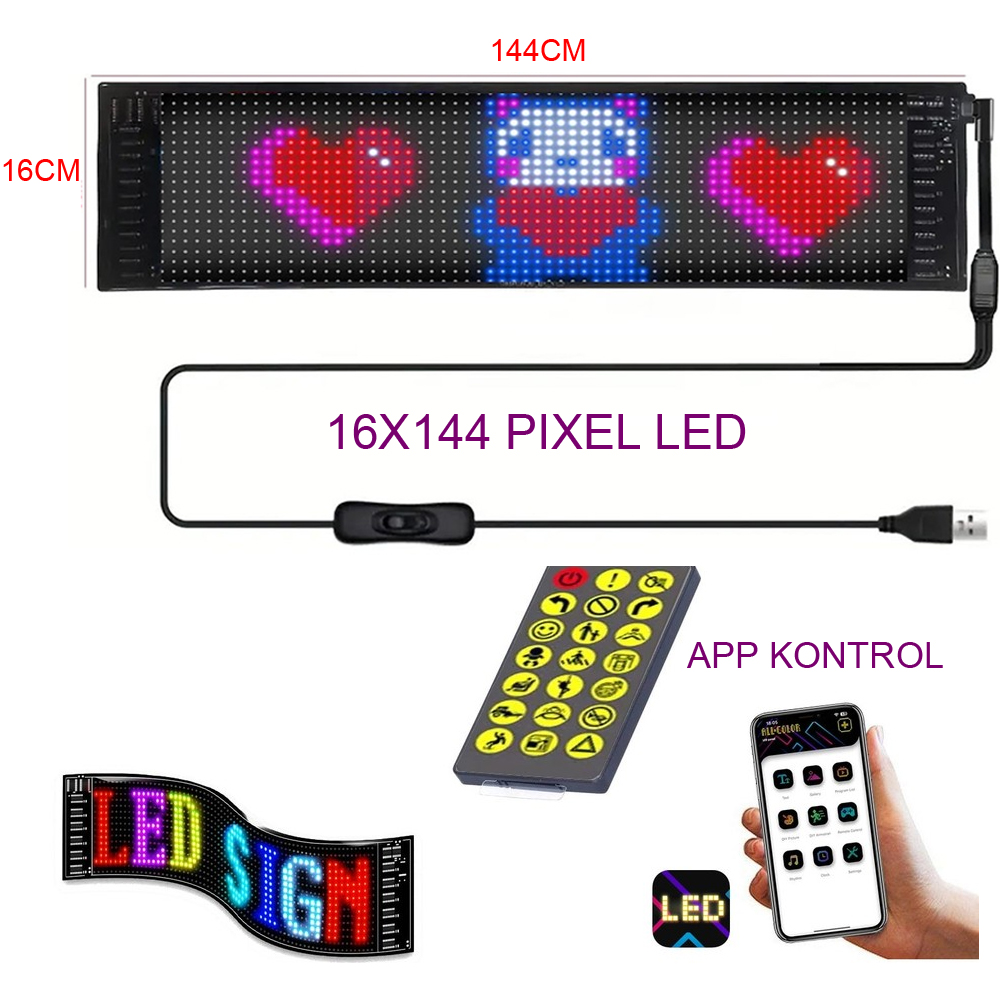 Matrix Led Dijital Ekran İpixel 19.5x90cm APP Kontrol Kumandalı 16X144 Leerfei LF-16144 