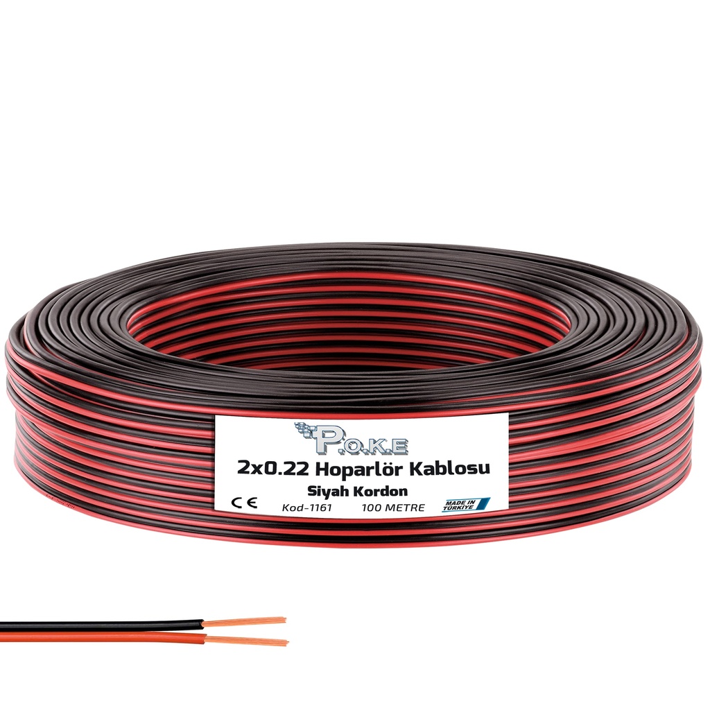2x0.22 Kordon Hoparlör Kablosu Siyah 100mt Poke Pk-1161