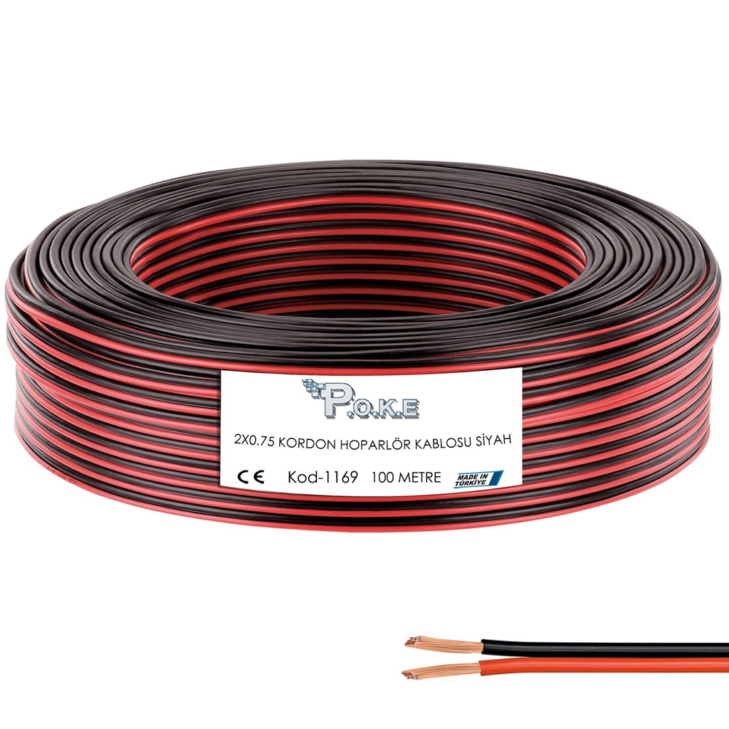 2x0.75 Hoparlör Kablosu Siyah Kordon 100mt Poke Pk-1169