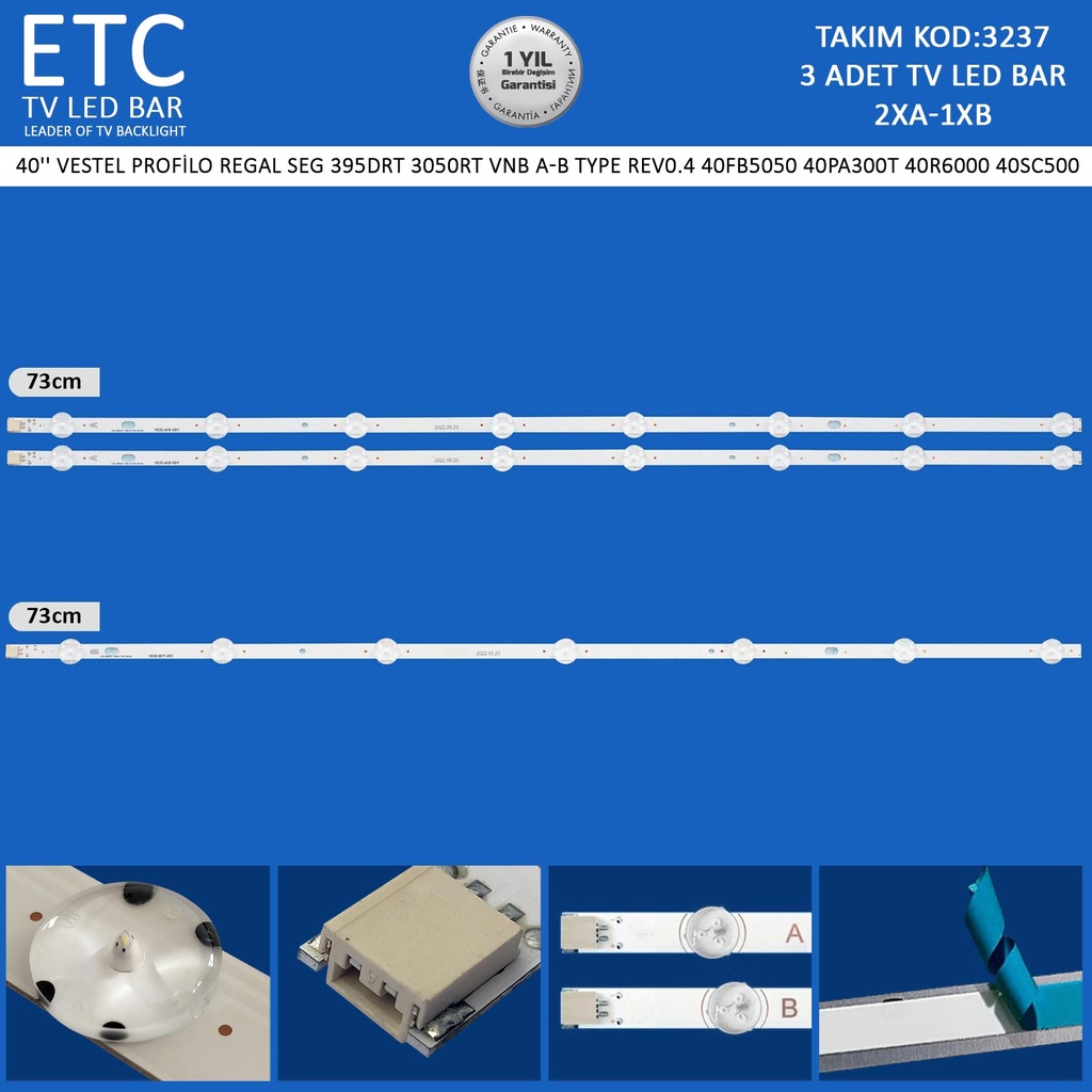 40'' VESTEL PROFİLO REGAL SEG 395DRT 3050RT VNB A-B Type rev0.4 40FB5050 40PA300T 40R6000 40SC500 Tv Led Bar