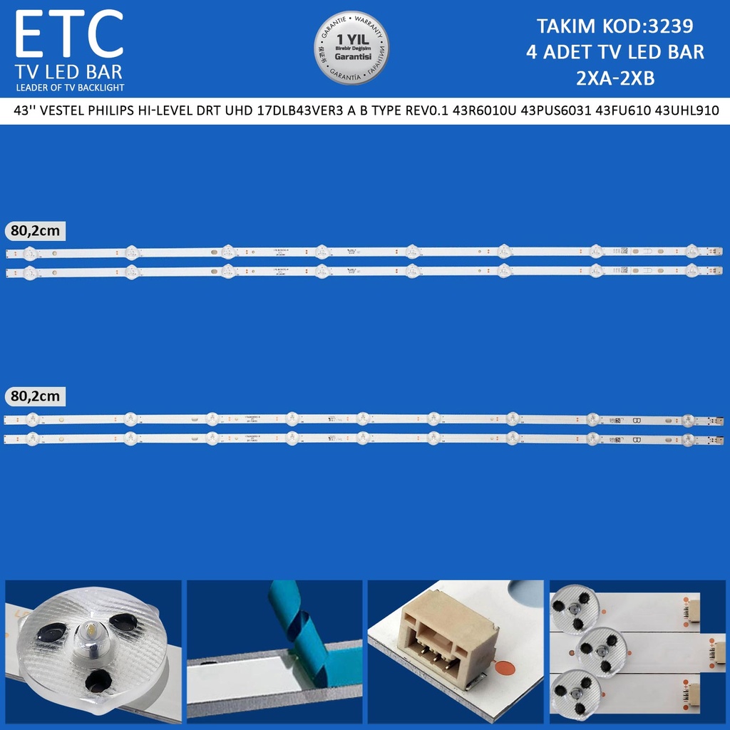 43'' VESTEL Philips HI-LEVEL DRT UHD 17DLB43VER3 A B TYPE REV0.1 43R6010U 43PUS6031 43FU610 43UHL910 Tv Led Bar