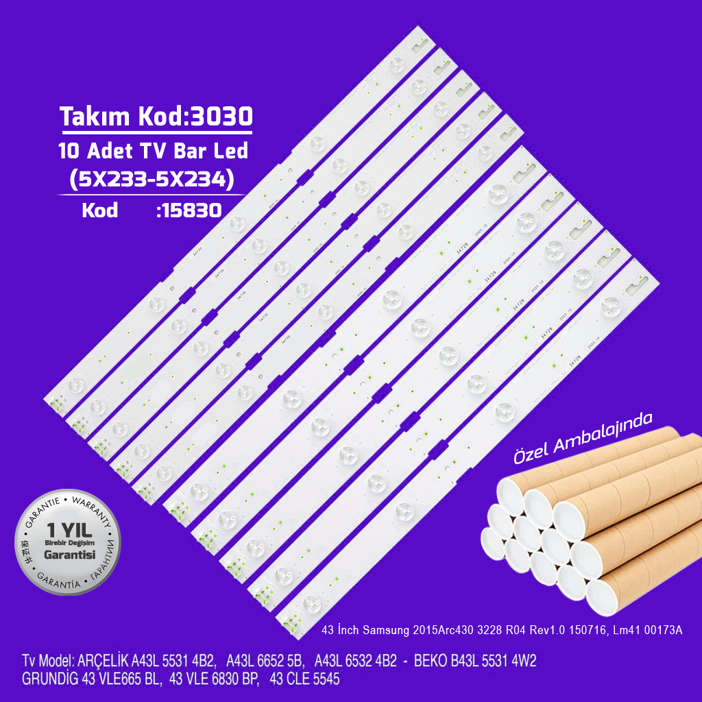 43'' Samsung 2015Arc430 3228 R04 Rev1.0 150716, Lm41 00173A 10adet Tv Bar Led