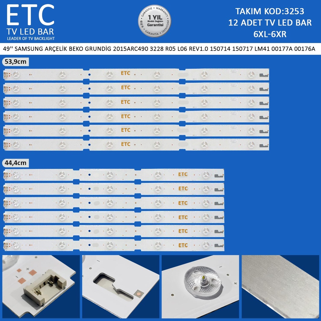 49'' SAMSUNG ARÇELİK BEKO GRUNDİG 2015ARC490 3228 R05 L06 Rev1.0 150714 150717 LM41 00177A 00176A  Tv Led Bar