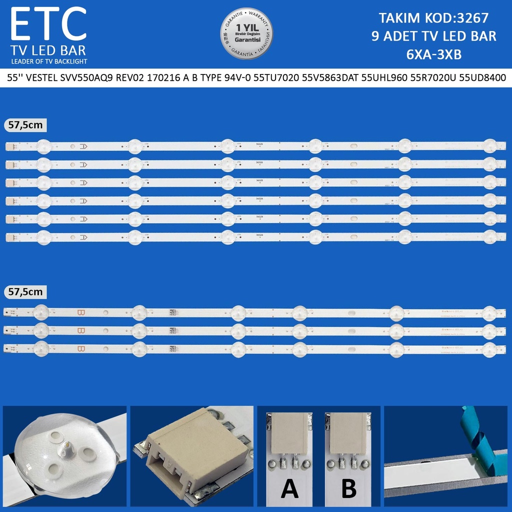 55'' VESTEL SVV550AQ9 REV02 170216 A B TYPE 94V-0 55TU7020 55V5863DAT 55UHL960 55R7020U 55UD8400 Tv Led Bar