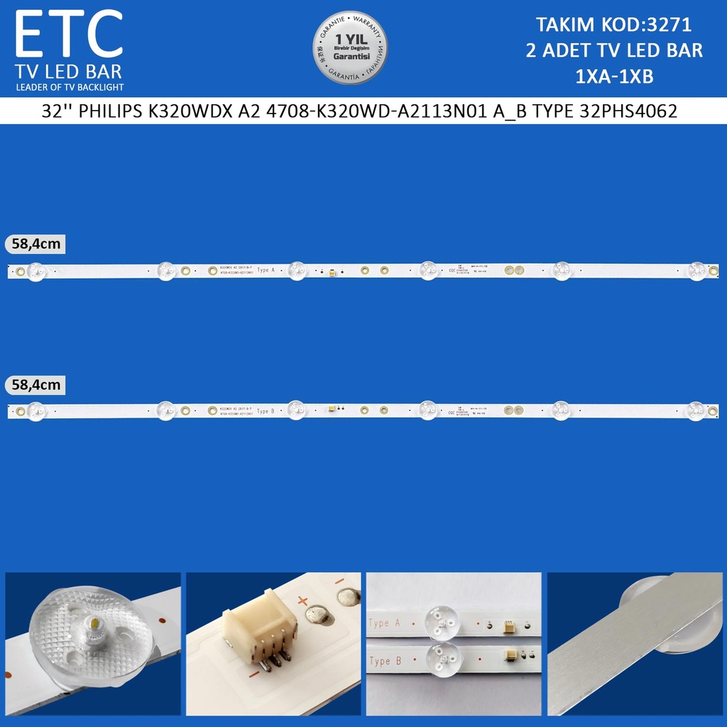 32'' PHILIPS K320WDX A2 4708-K320WD-A2113N01 A_B TYPE 32PHS4062 Tv Led Bar