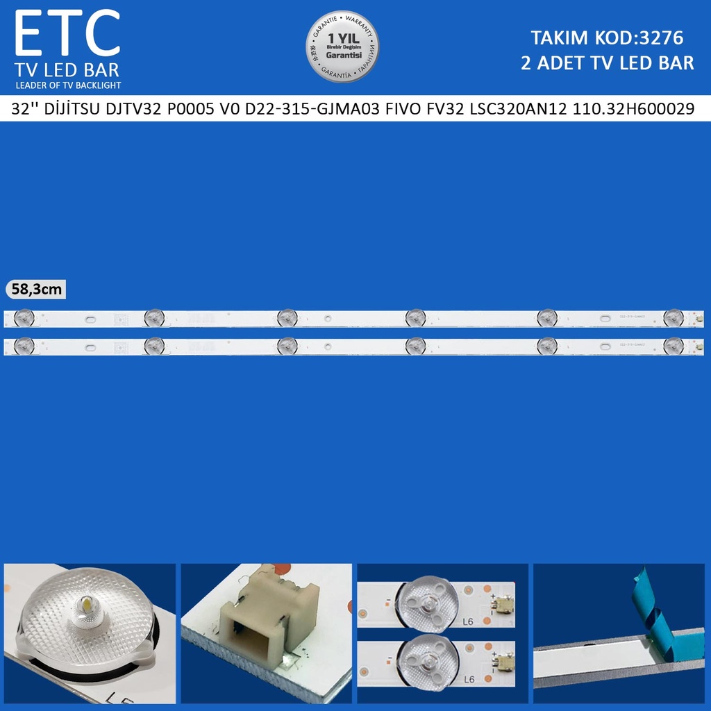 32'' DİJİTSU DJTV32 p0005 v0 d22-315-gjma03 FIVO FV32 LSC320AN12 110.32H600029 Tv Led Bar