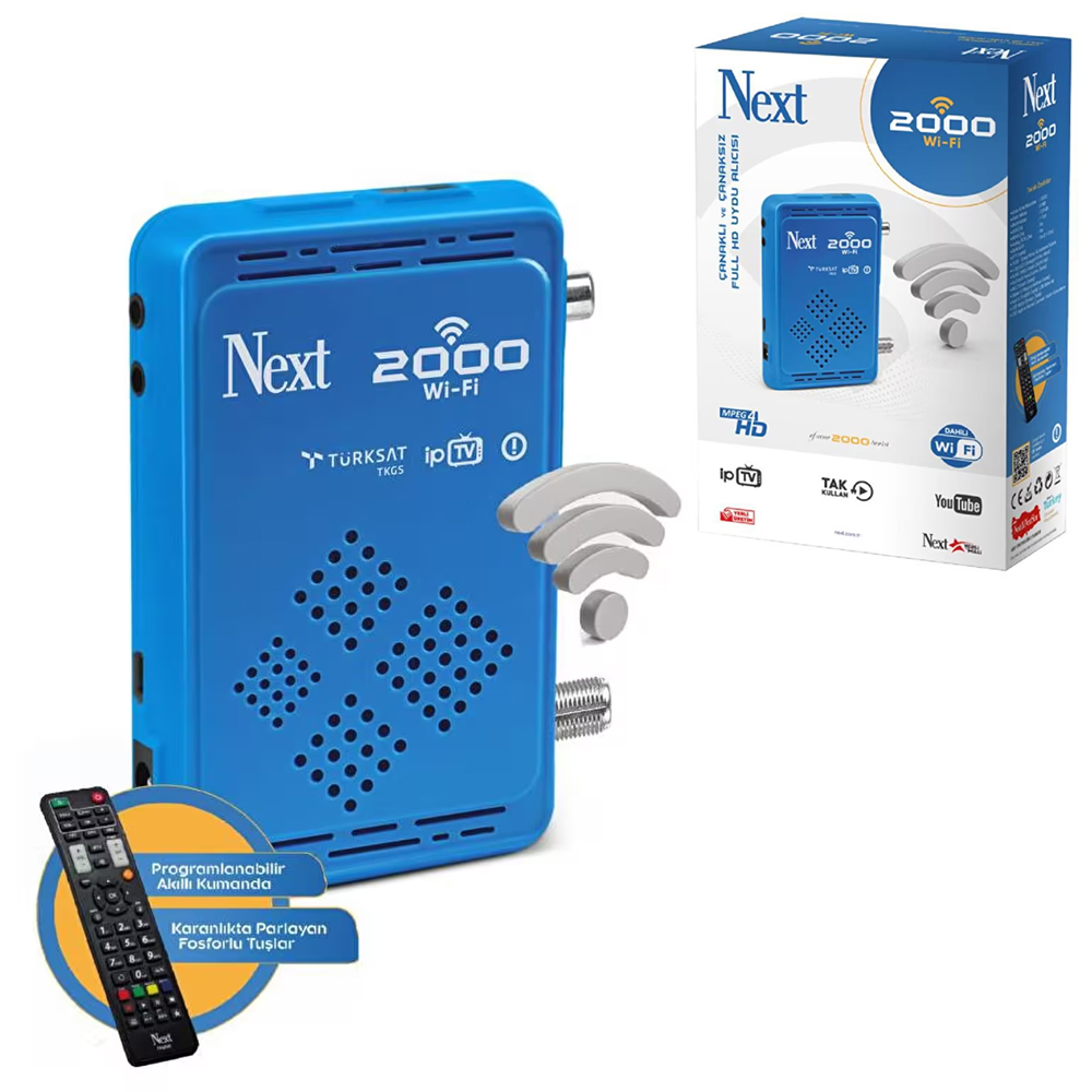 Full Hd Uydu Alıcı Ip Tv Dahili Wifi H.265 Hevc Next 2000-WIFI S  