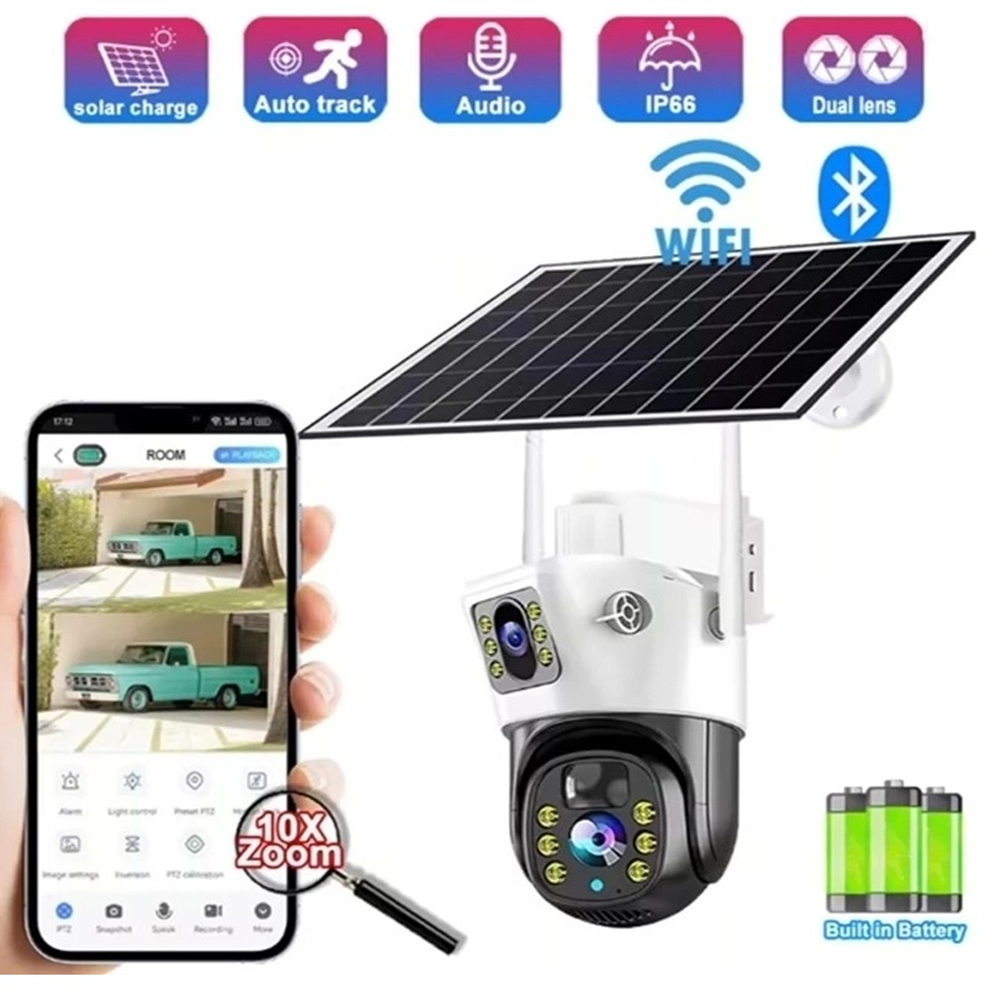 Solar PTZ 3 Kamera 4G Sim Kartlı Gece Renkli Siren Mikrofon HD 9mp O-Kam 7015