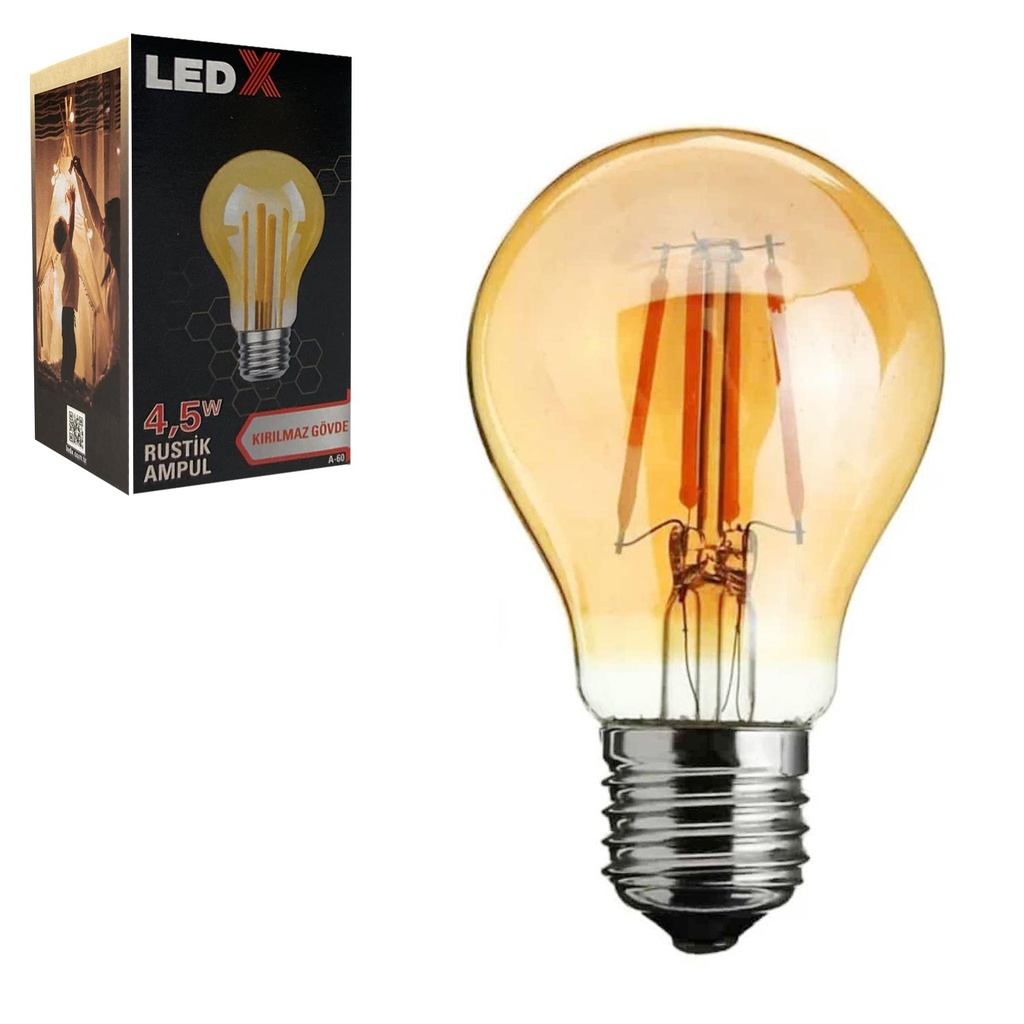 Rustik Ampul 220v 4.5w Amber E27 Kırılmaz Mika Ledx A-60