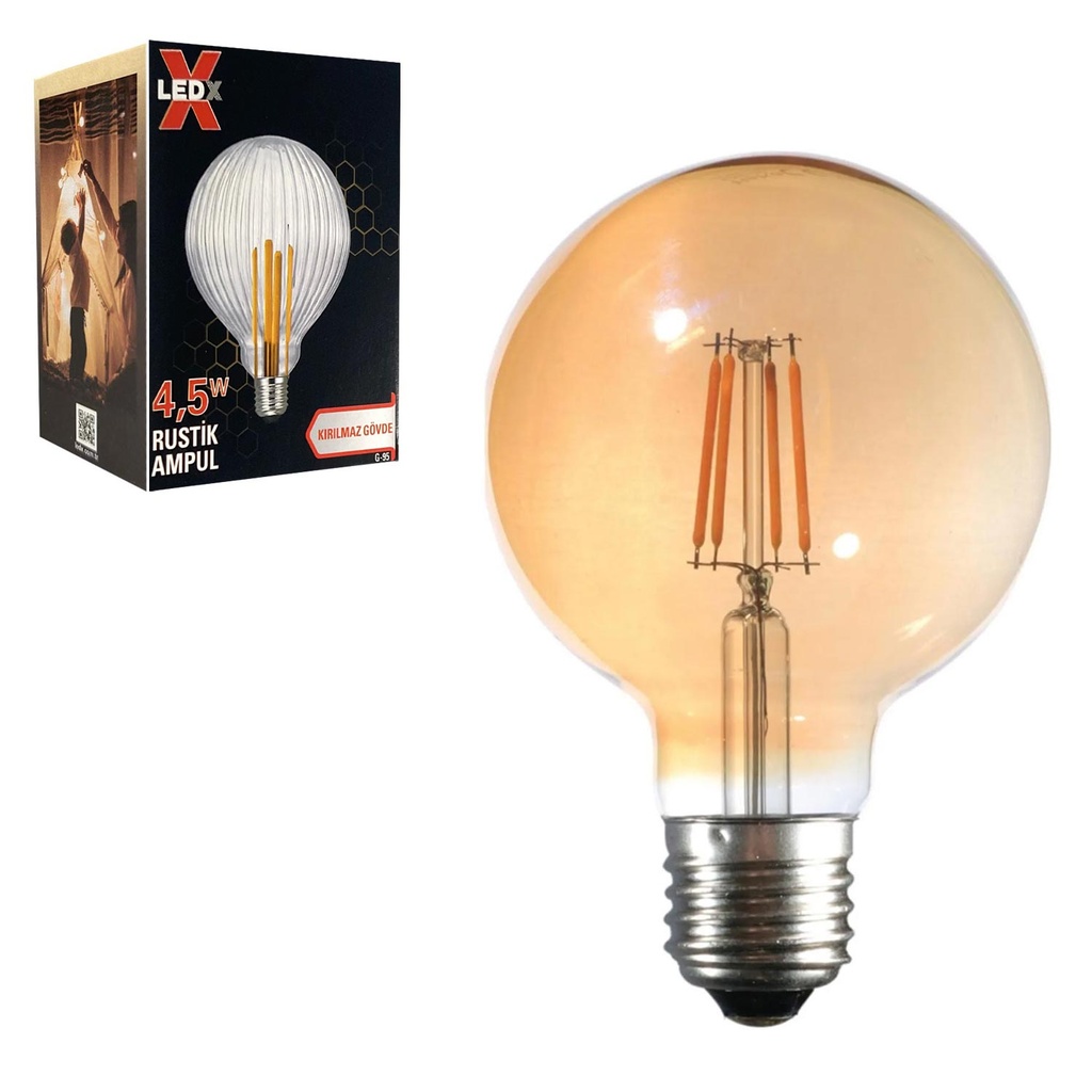 Rustik Ampul 220v 4.5w Amber Kırılmaz Mika E27 Ledx G-95