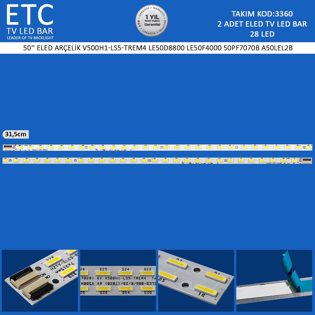 50" ELED ARÇELİK V500H1-LS5-TREM4 LE50D8800 LE50F4000 50PF7070B A50LEL2B