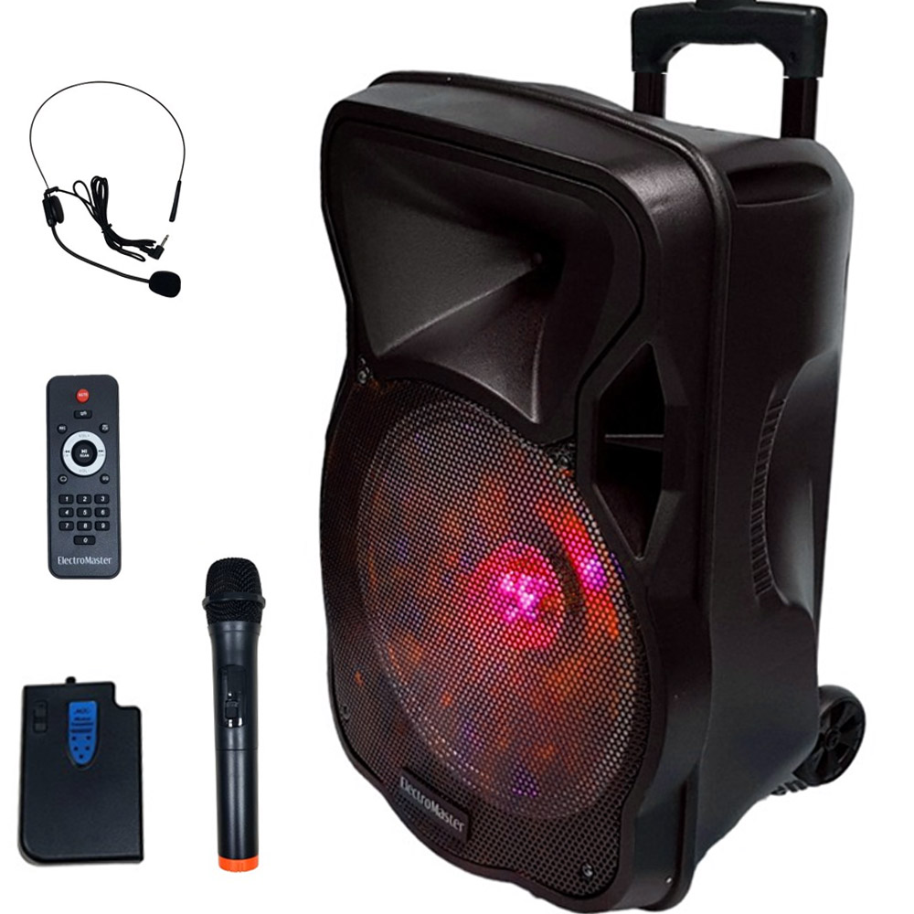 Bavul Anfi 38cm 200w 1 El 1 Yaka UHF Mikrofonlu Bt/Usb/Sd Electromaster ES-3845