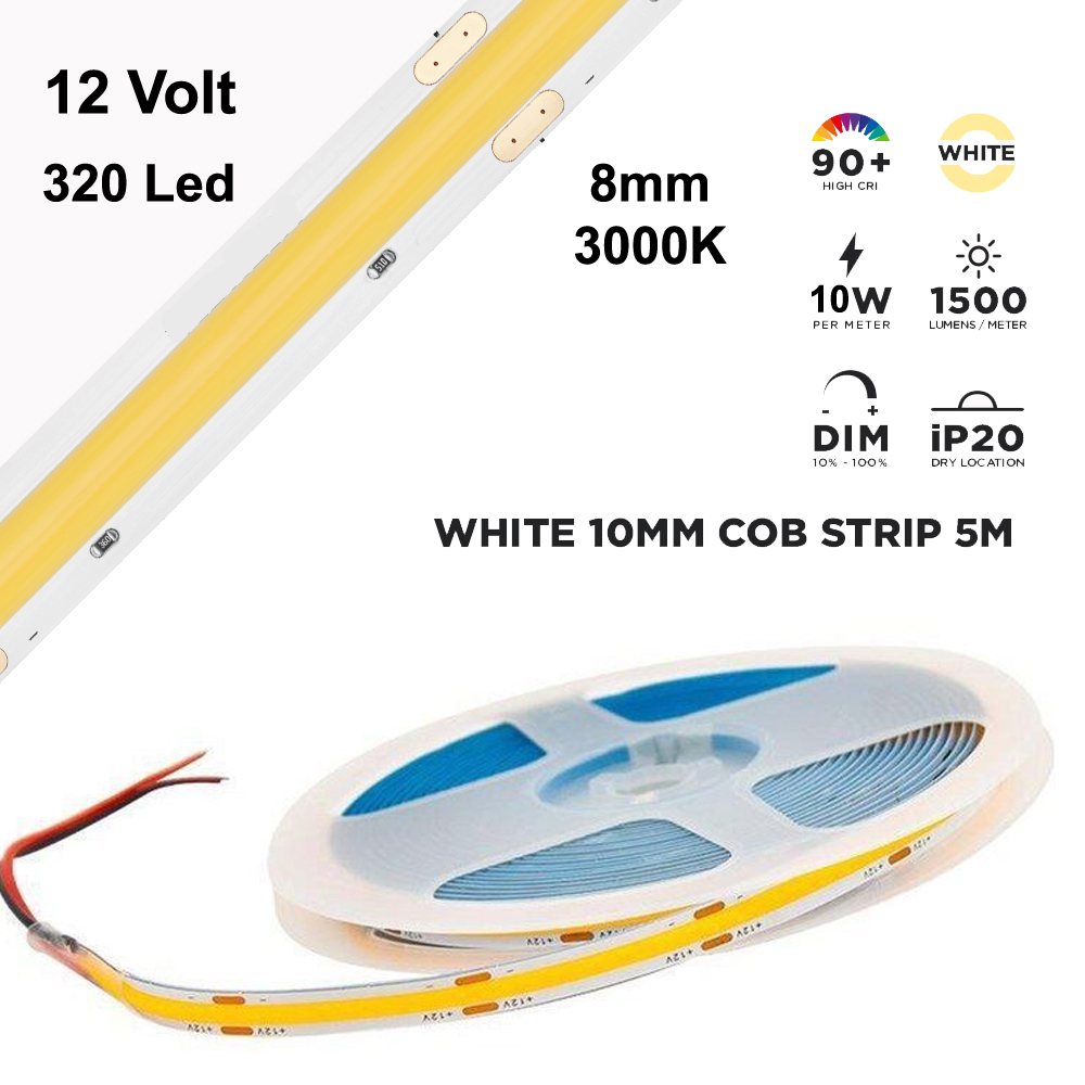Cob Led 12v 8mm 320 Led 3000K Gün Işığı 5mt Hightek HT-7072