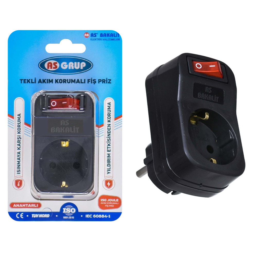 Akım Korumalı Tekli Priz As Bakalit