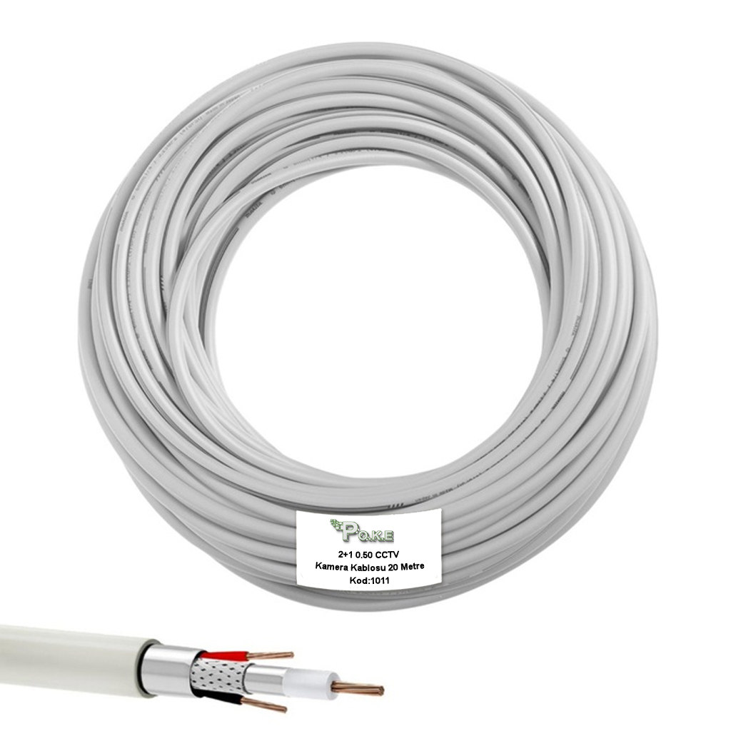 2+1 CCTV 0.50 Kamera Kablosu 20mt Poke Pk-1011