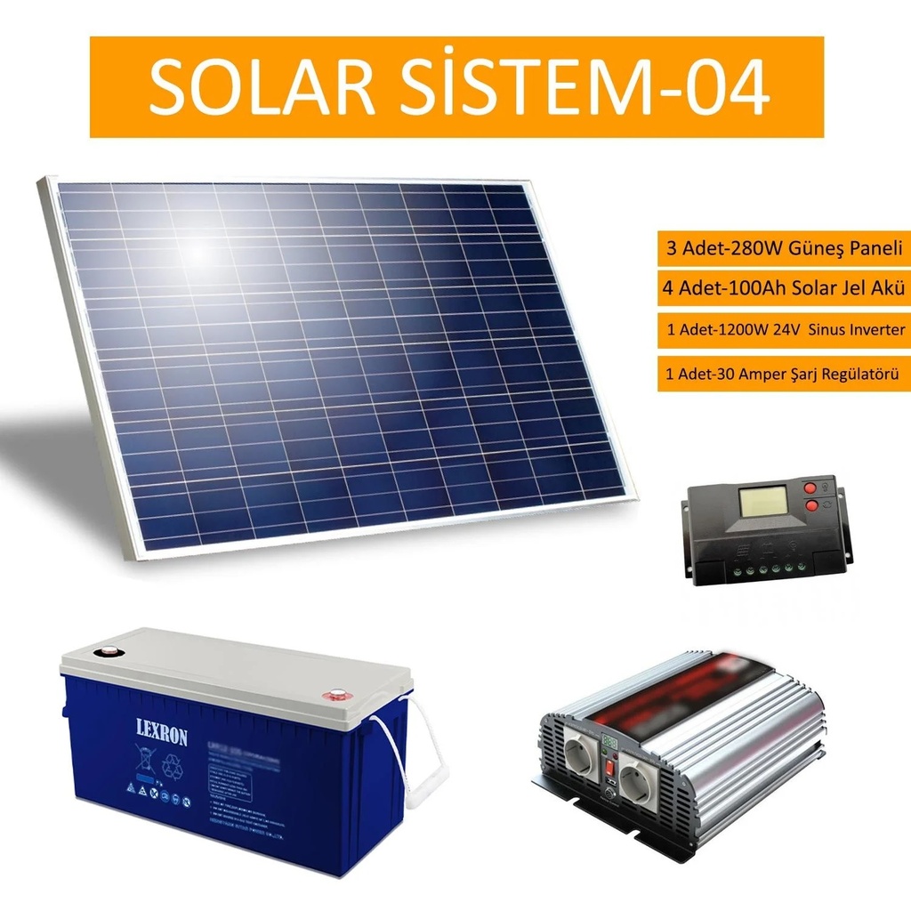 Solar Paket 04 - 3x 280w Panel 4x 100a Akü Büyük Buzdolabı Paketi (Kargo Alıcı Öder)