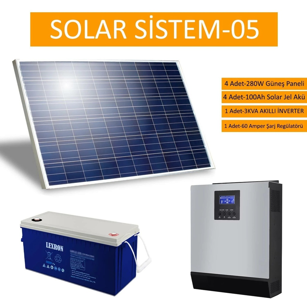 Solar Paket 05 - 4x 280w Panel 4x 100a Akü Bağ Evi Paketi (Kargo Alıcı Öder)