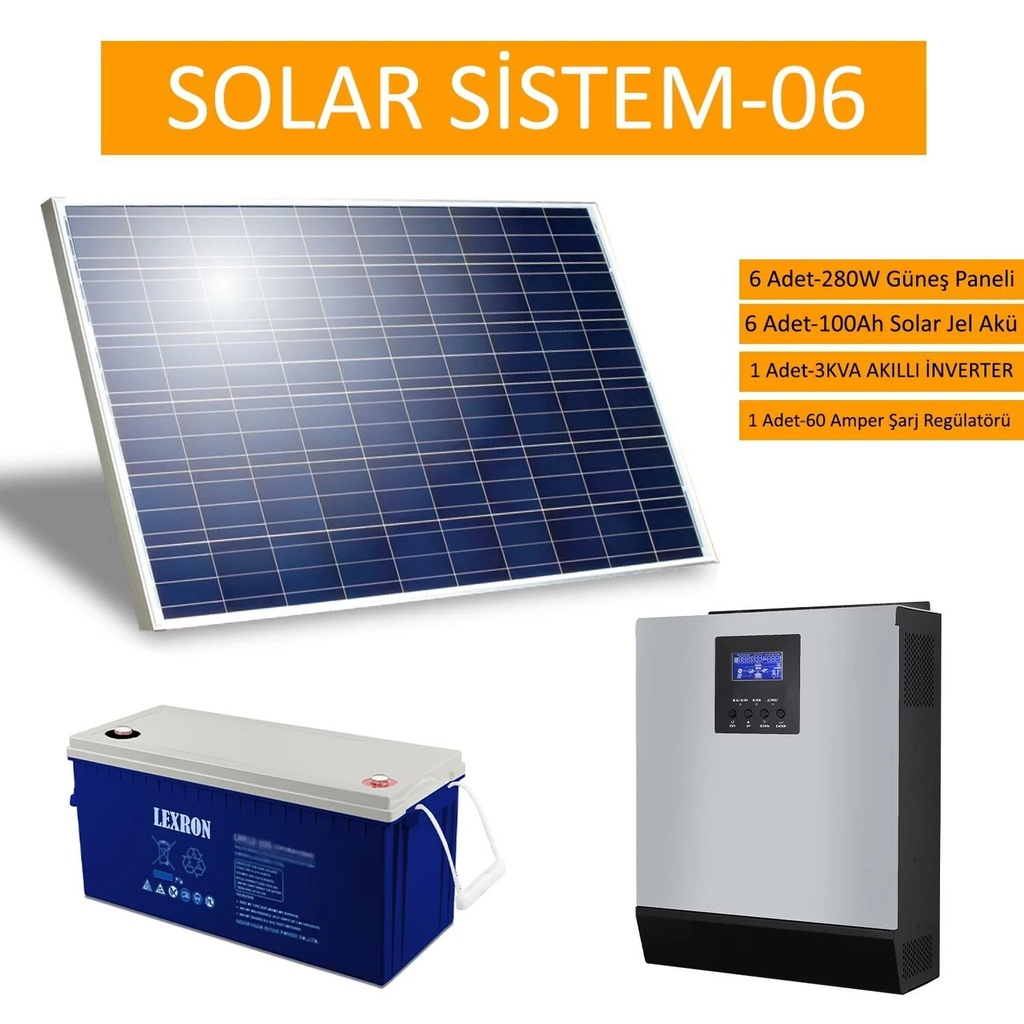Solar Paket 06 - 6x 280w Panel 6x 100a Akü Bağ Evi Paketi (Kargo Alıcı Öder)