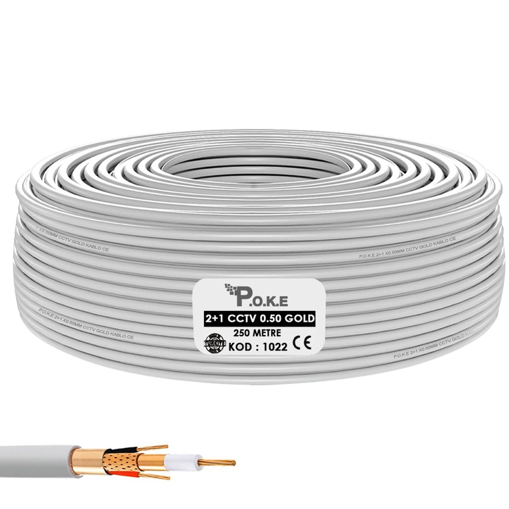 2+1 CCTV 0.50 Kamera Kablosu Gold 250mt Poke Pk-1022