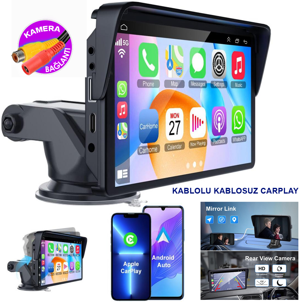 7'' Araç Ekran Teyp Carplay Qled BT Usb Fm Aux Twogo GO-İ7007AHD  