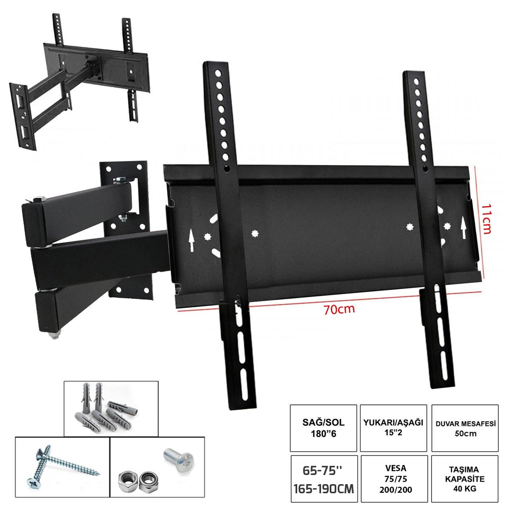 65'' 75'' 165-195cm Hareketli Lcd Askı Aparatı 3 Kollu Ufix-7011H