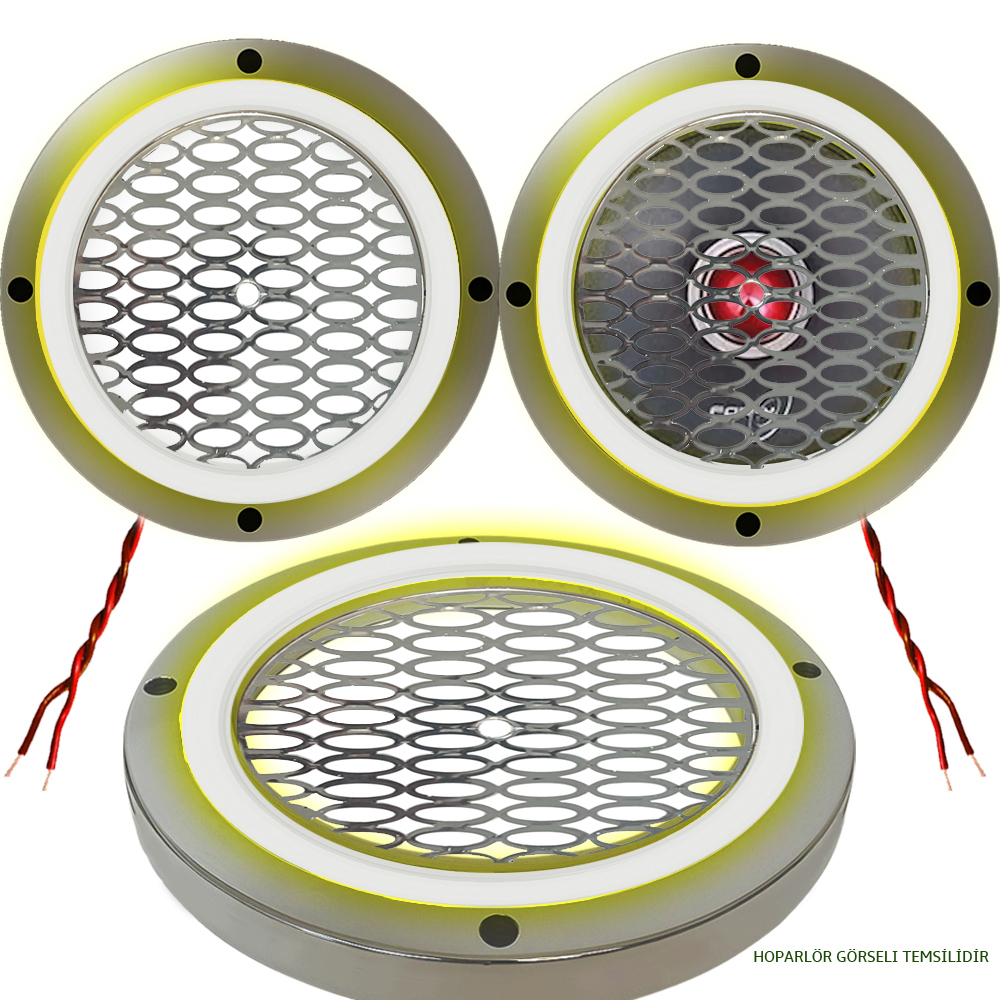 16cm Krom Ledli Hoparlör Kapak 2 Adet Poke PK-4559