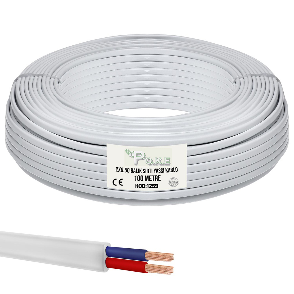2x0.50 TTR Balık Sırtı Yassı Kablo Beyaz 100mt Poke Pk-1259