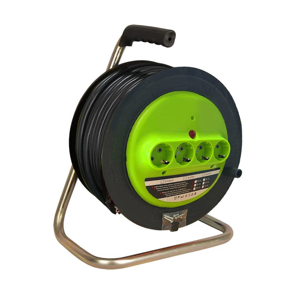 Seyyar Makaralı Dörtlü Grup Priz 3x1.5 50mt KP-109