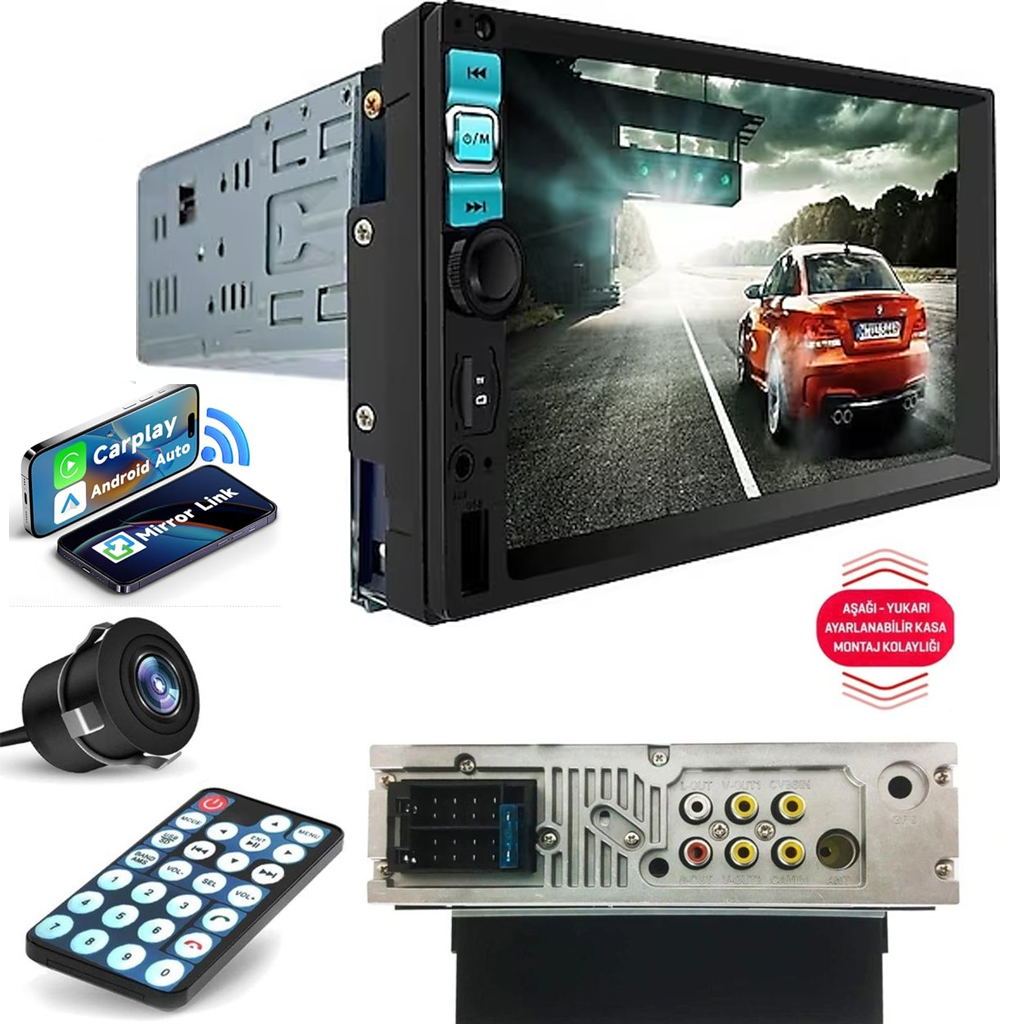 7'' Tofaş Double 4x75w Bt 2x Usb Sd Aux Şarjlı Kameralı Mirrorlink Everton RT-7003 RT-7005