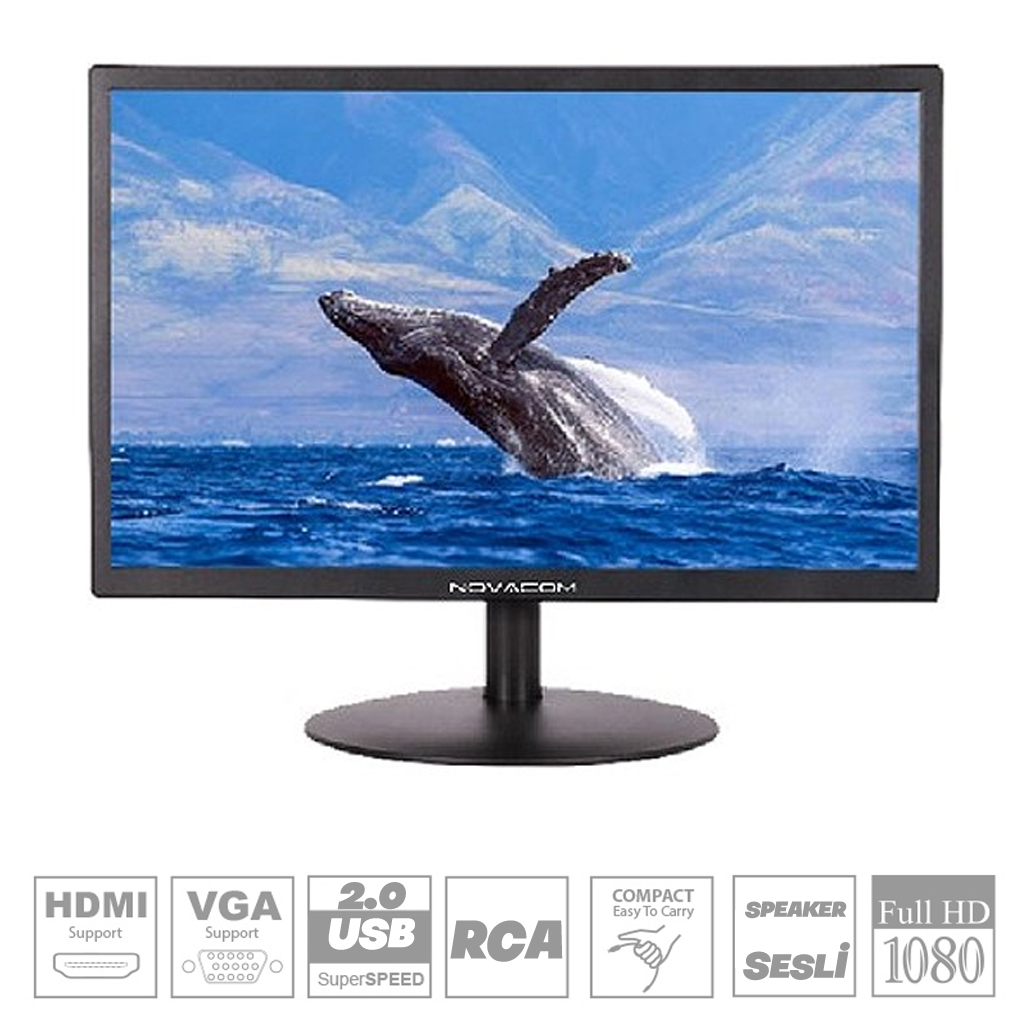22'' Lcd Monitör Sesli 4K Full HD Hdmi Vga Usb Rca Novacom LED-202A