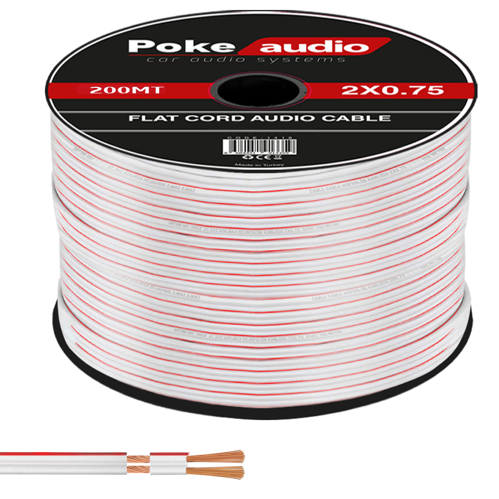 2X0.75 Hoparlör Kablosu Beyaz Kordon Makaralı 200mt Poke PK-1419